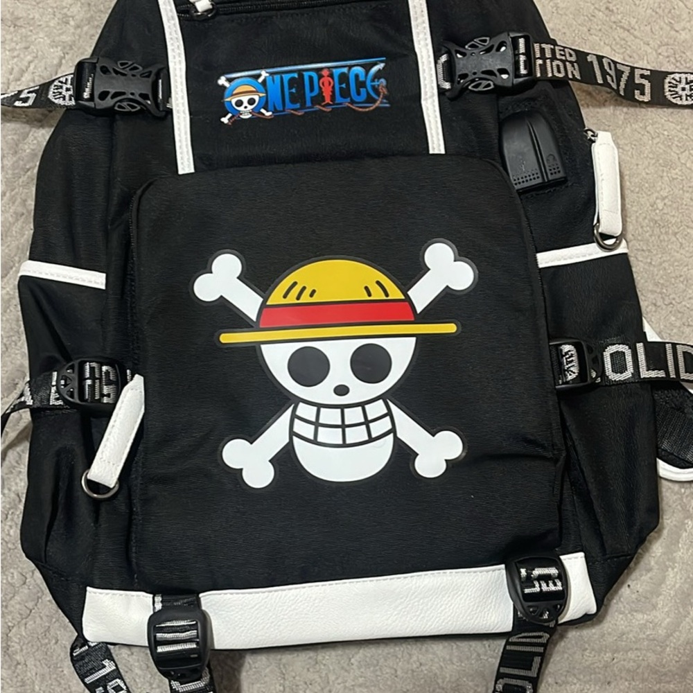 Black and White Backpack with Skull Design